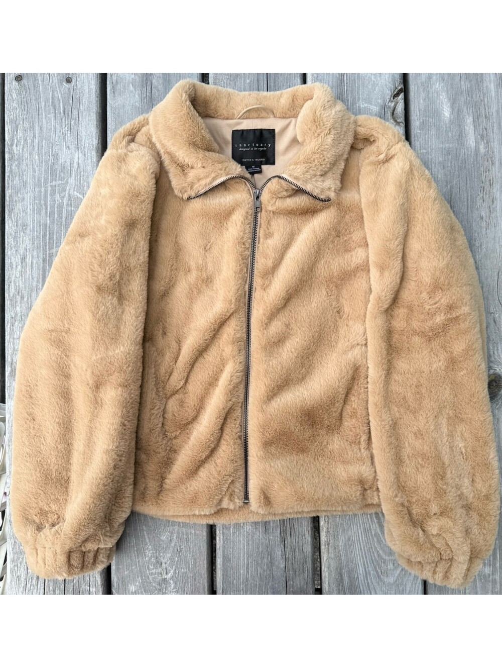 Sanctuary Women’s Beige Solid Full Zip Short Jacket Long Sleeve Size M